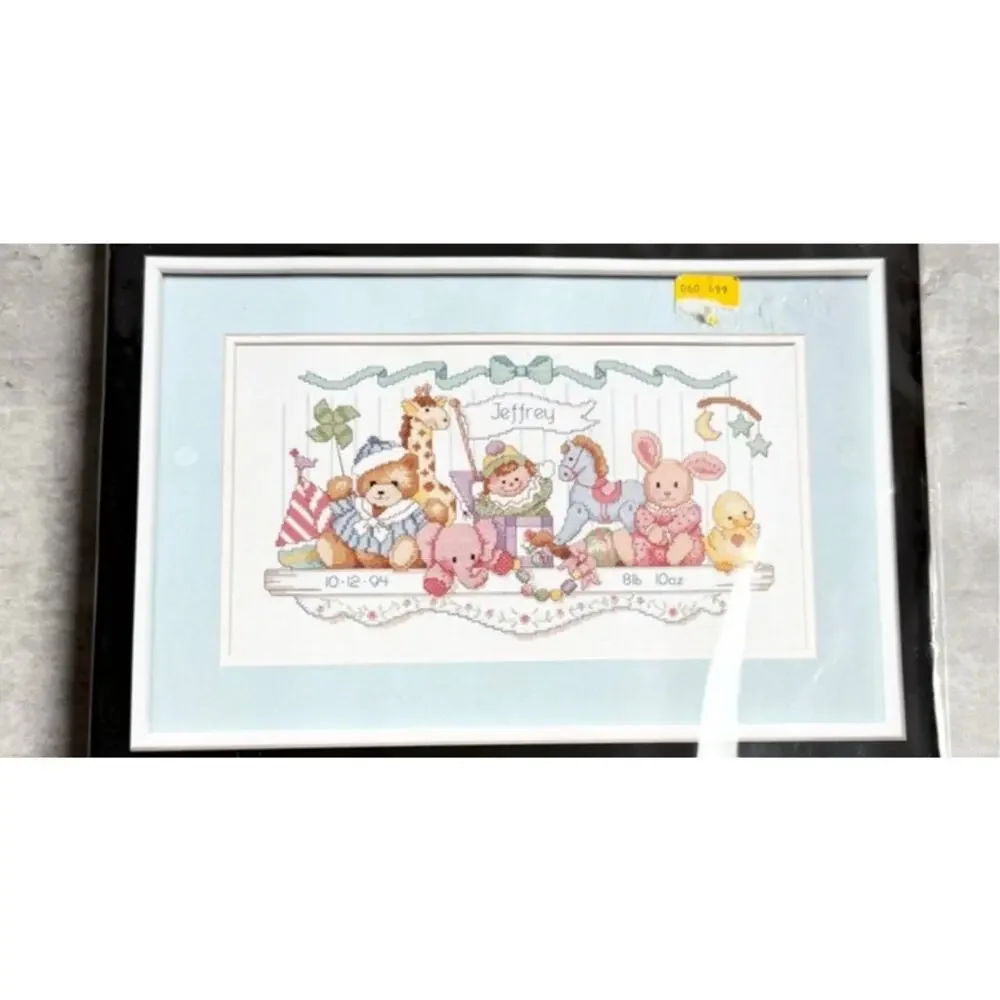 New Sealed Dimensions Counted Cross Stitch Kit 1992 Toy Shelf Birth Record 3729